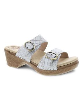 Dansko Sophie Sandals | White Distressed Leather | Comfort Clogs